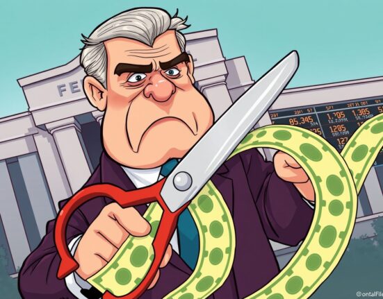 A cartoon illustrating the Federal Reserve's decision-making process for future Fed rate cuts.