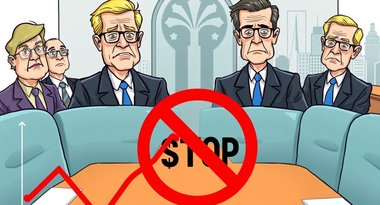 A determined Federal Reserve official signaling no Fed rate cuts, reflecting economic stability and policy decisions for the coming year.