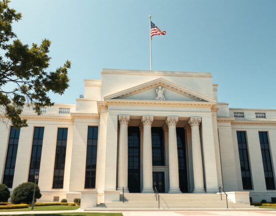 Federal Reserve building in Washington, D.C., on a sunny day.