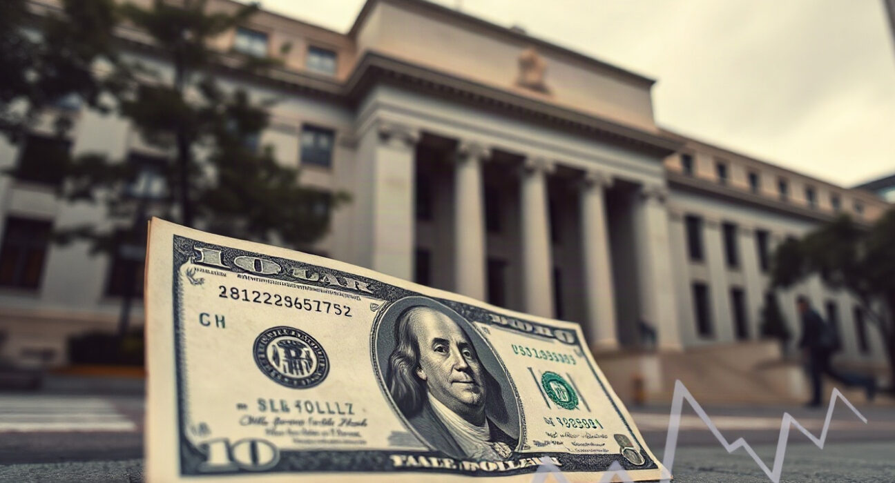 US dollar banknote with Federal Reserve building in background, symbolizing currency market analysis