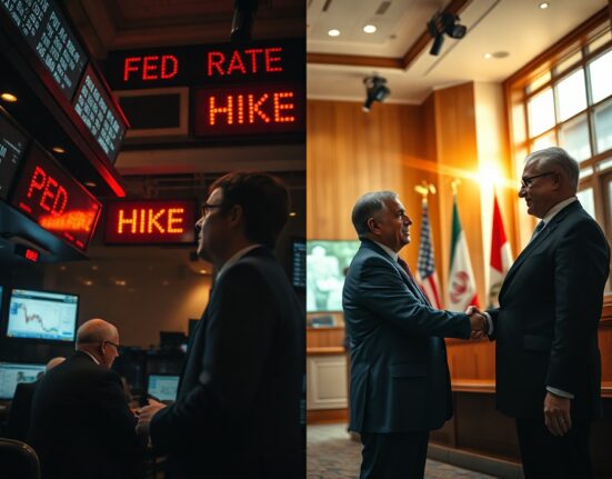 Split scene of tense trading floor and diplomatic handshake representing bond market divergence