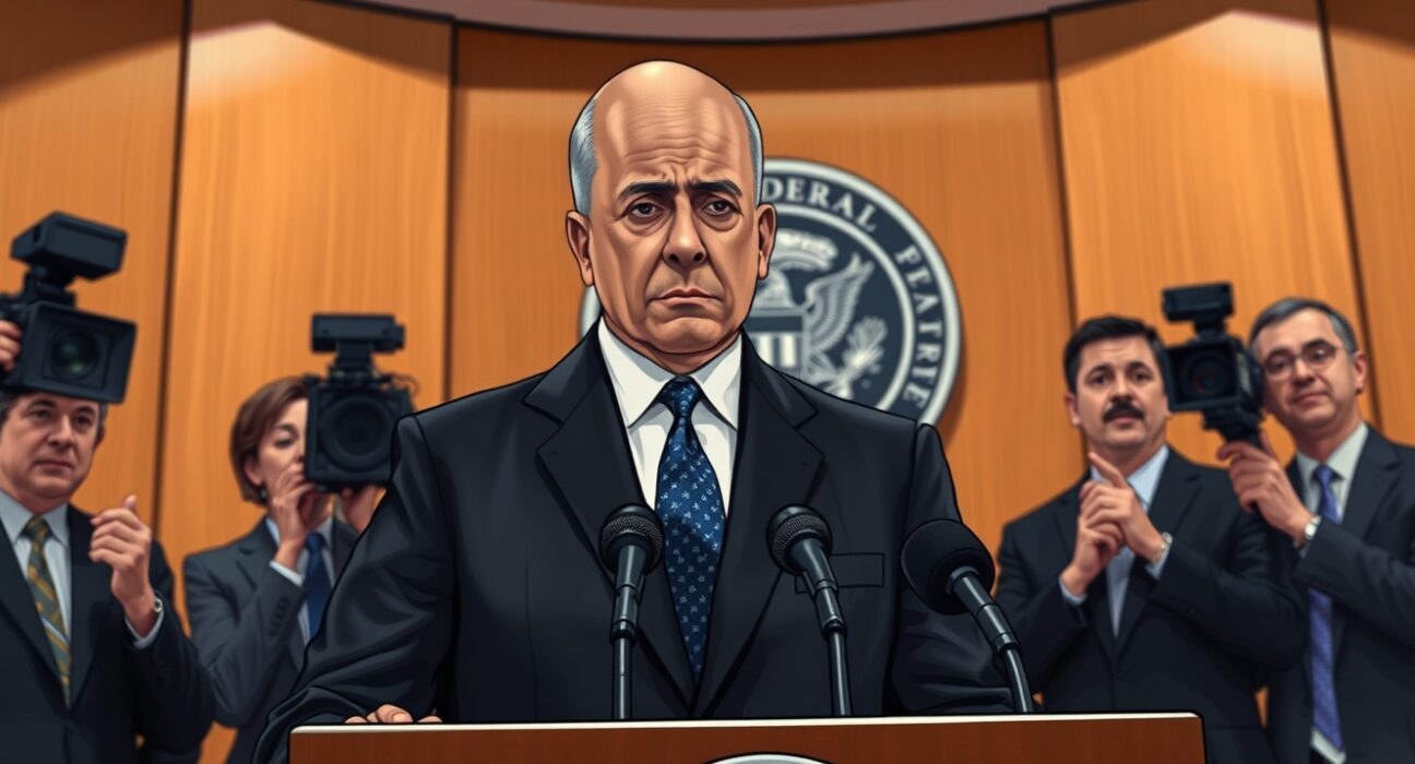 Federal Reserve President Neel Kashkari speaking at a press conference about potential interest rate hike or cut decision
