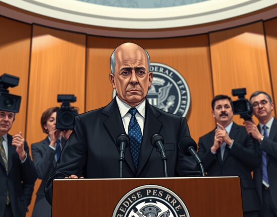 Federal Reserve President Neel Kashkari speaking at a press conference about potential interest rate hike or cut decision