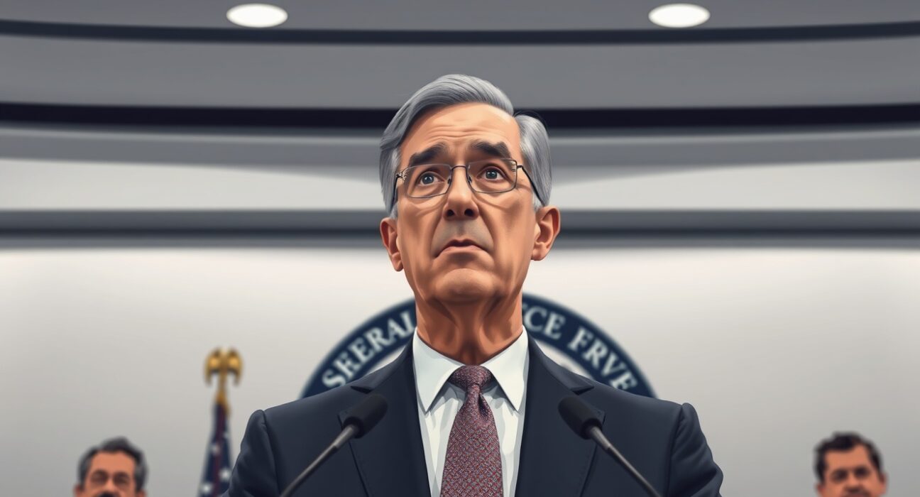 Federal Reserve Chairman Jerome Powell speaks at a press conference about Fed rate hike and cut odds