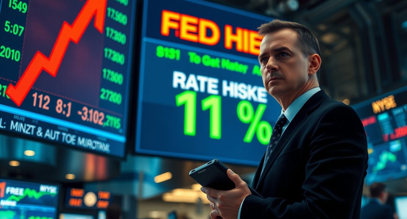Fed rate hike probability displayed on Wall Street trading floor screen as analyst monitors CME futures data
