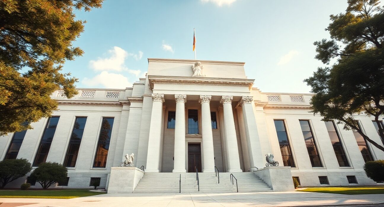 Federal Reserve building in Washington D.C. on a sunny day, symbolizing US monetary policy.