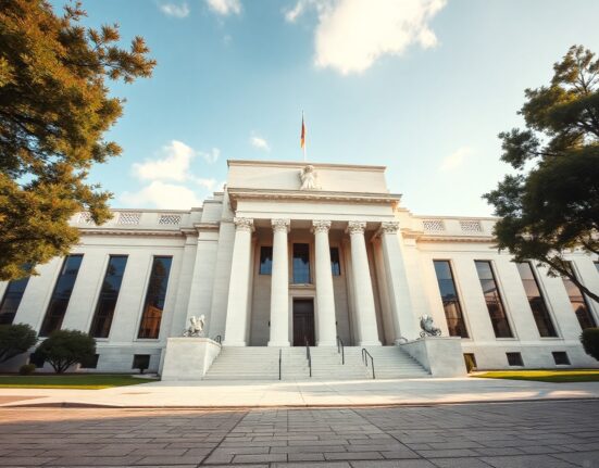 Federal Reserve building in Washington D.C. on a sunny day, symbolizing US monetary policy.