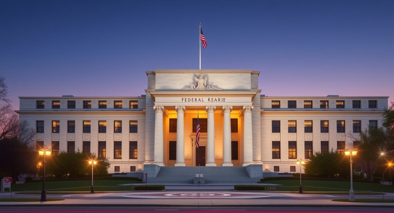 The Federal Reserve building in Washington D.C., representing monetary policy decisions on interest rates.