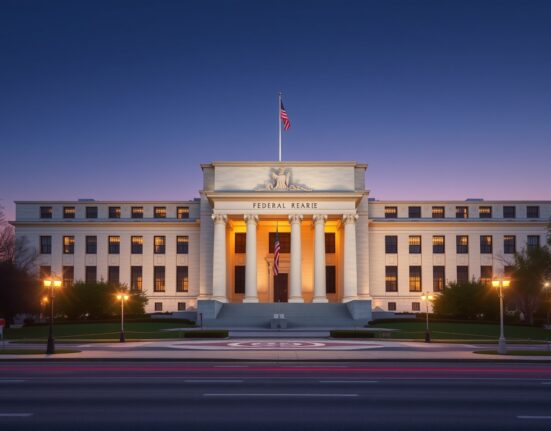 The Federal Reserve building in Washington D.C., representing monetary policy decisions on interest rates.