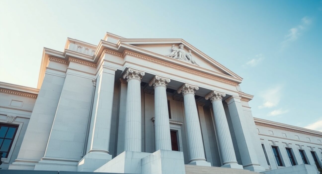 Exterior of the Federal Reserve building in Washington, D.C., on a sunny day.