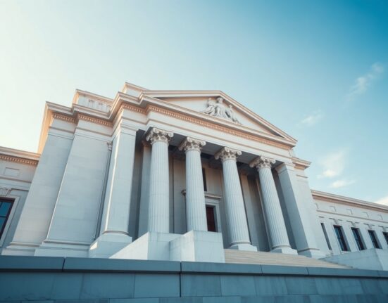 Exterior of the Federal Reserve building in Washington, D.C., on a sunny day.