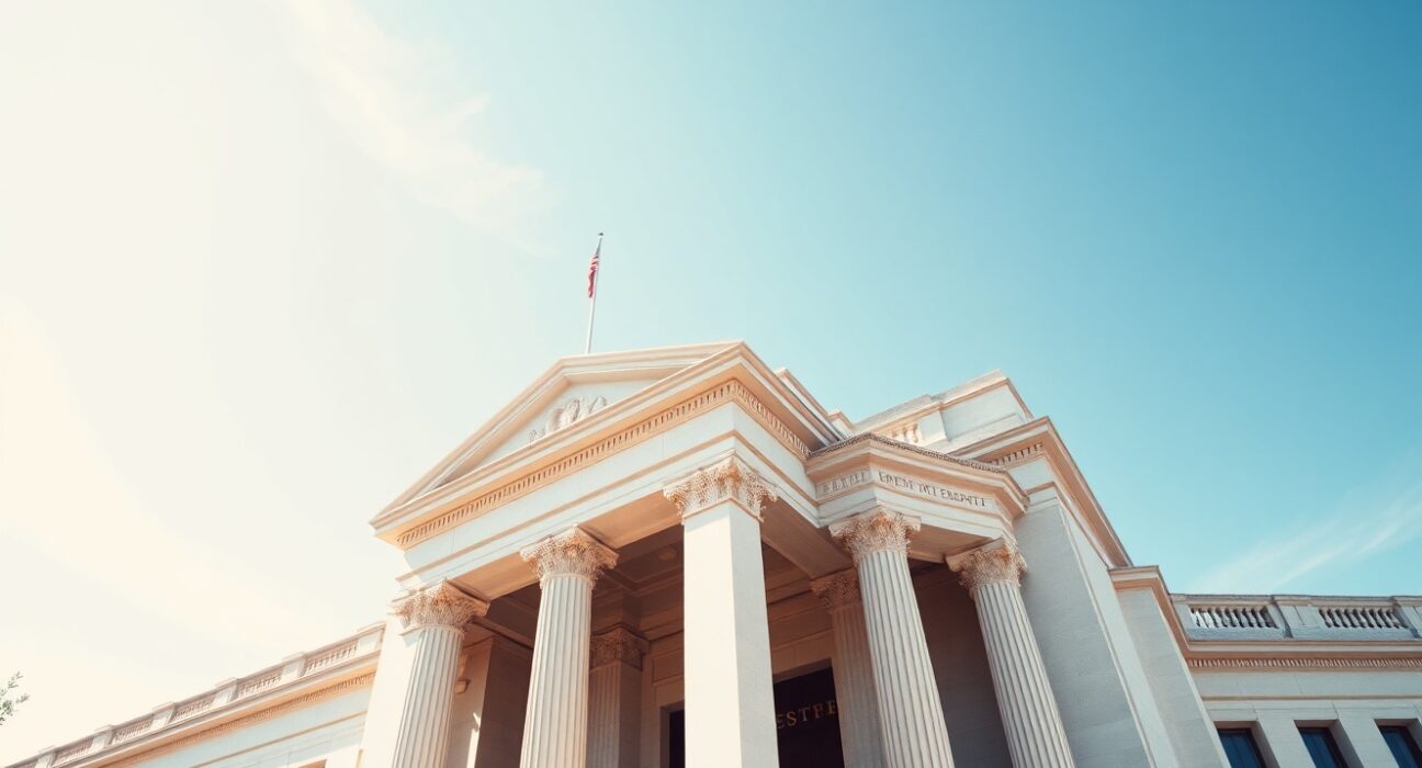 Exterior of the Federal Reserve building in Washington, D.C., on a sunny day