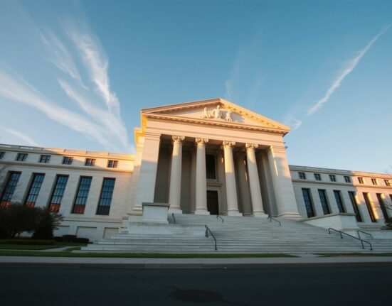Exterior view of the Federal Reserve building in Washington, D.C., under late afternoon sunlight.