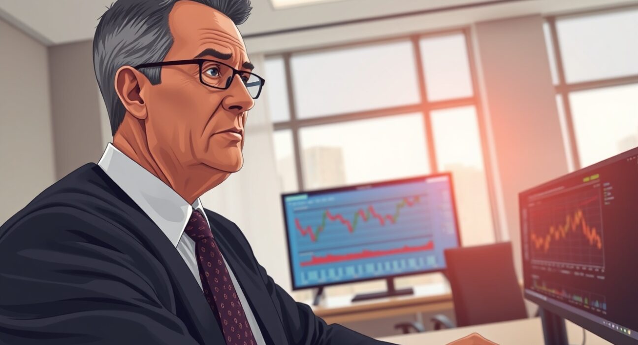 Federal Reserve official analyzing economic data with oil price inflation risks in background