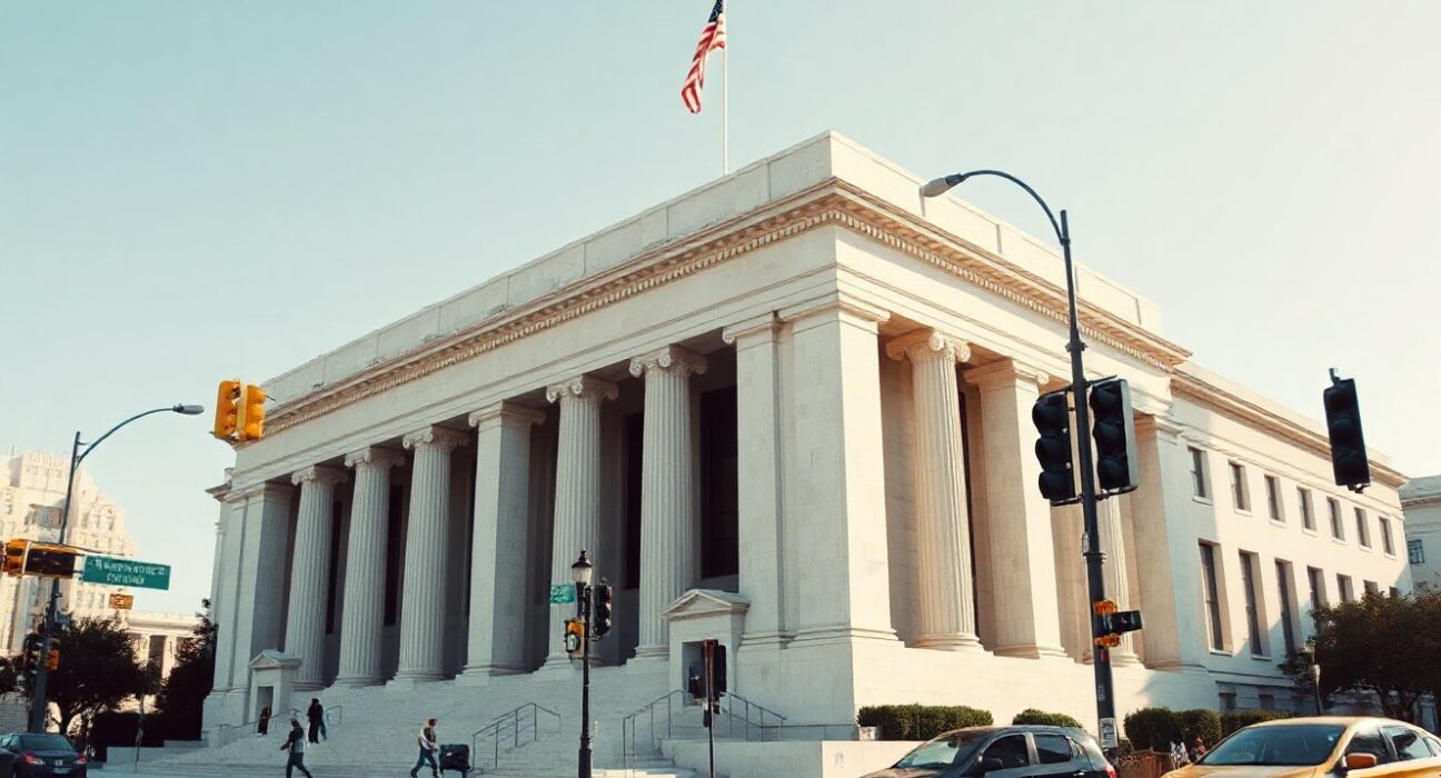 Federal Reserve building in Washington, D.C., symbolizing monetary policy and Treasury market operations.
