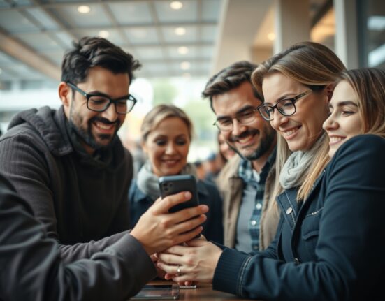 Group of adults looking at a smartphone showing a crypto wallet, representing rising cryptocurrency adoption in the US.