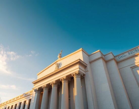 Exterior of the U.S. Federal Reserve building in Washington, D.C. during golden hour.