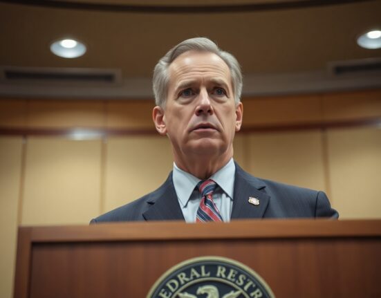 Federal Reserve Governor Christopher Waller speaking at a press conference about inflation measures.