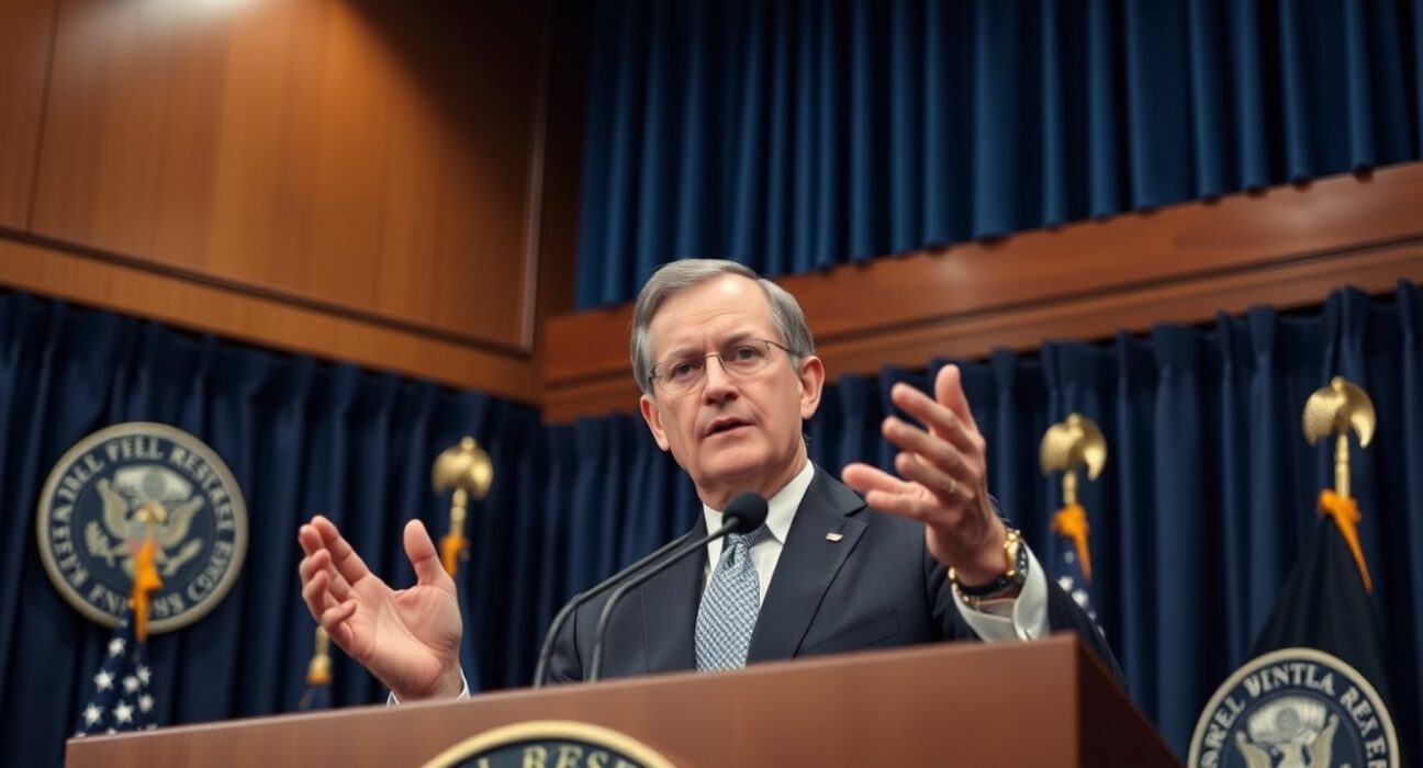 Federal Reserve Governor Christopher Waller speaking at a press conference in Washington D.C.
