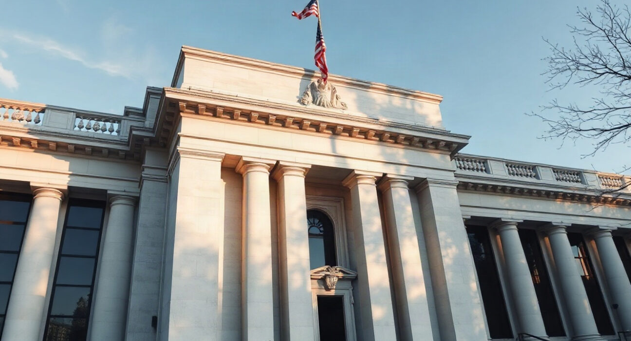 Federal Reserve Board building in Washington, D.C., on a clear day.