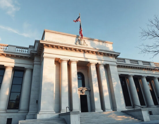 Federal Reserve Board building in Washington, D.C., on a clear day.