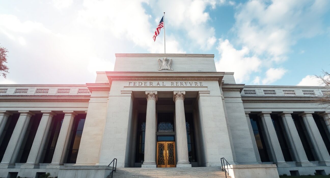 Exterior of the Federal Reserve building in Washington, D.C., on a clear day.