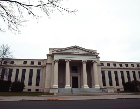 Exterior of the Federal Reserve building in Washington, D.C., on an overcast day.