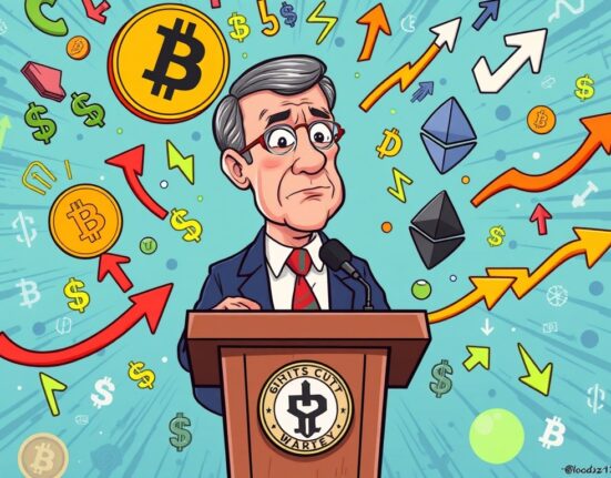 A cartoon illustration depicting Jerome Powell contemplating the crucial Federal Reserve decision, impacting global markets.