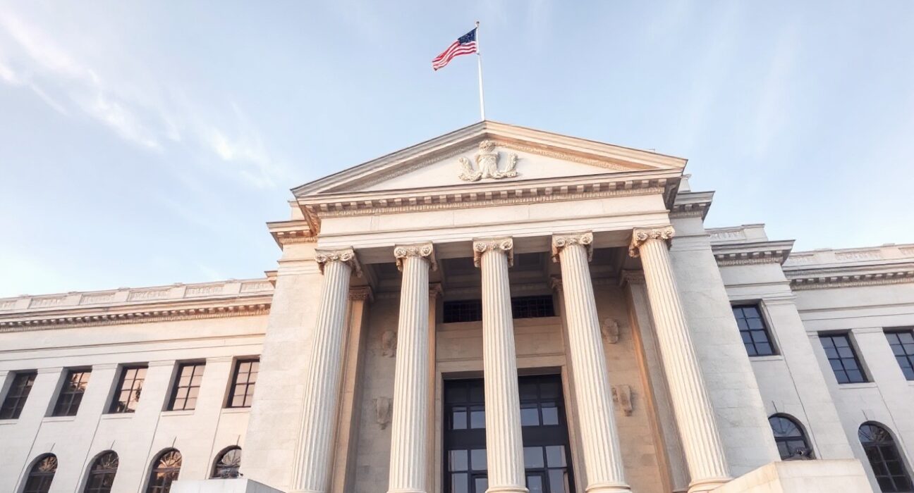Exterior of the Federal Reserve Building in Washington, D.C. on a clear day