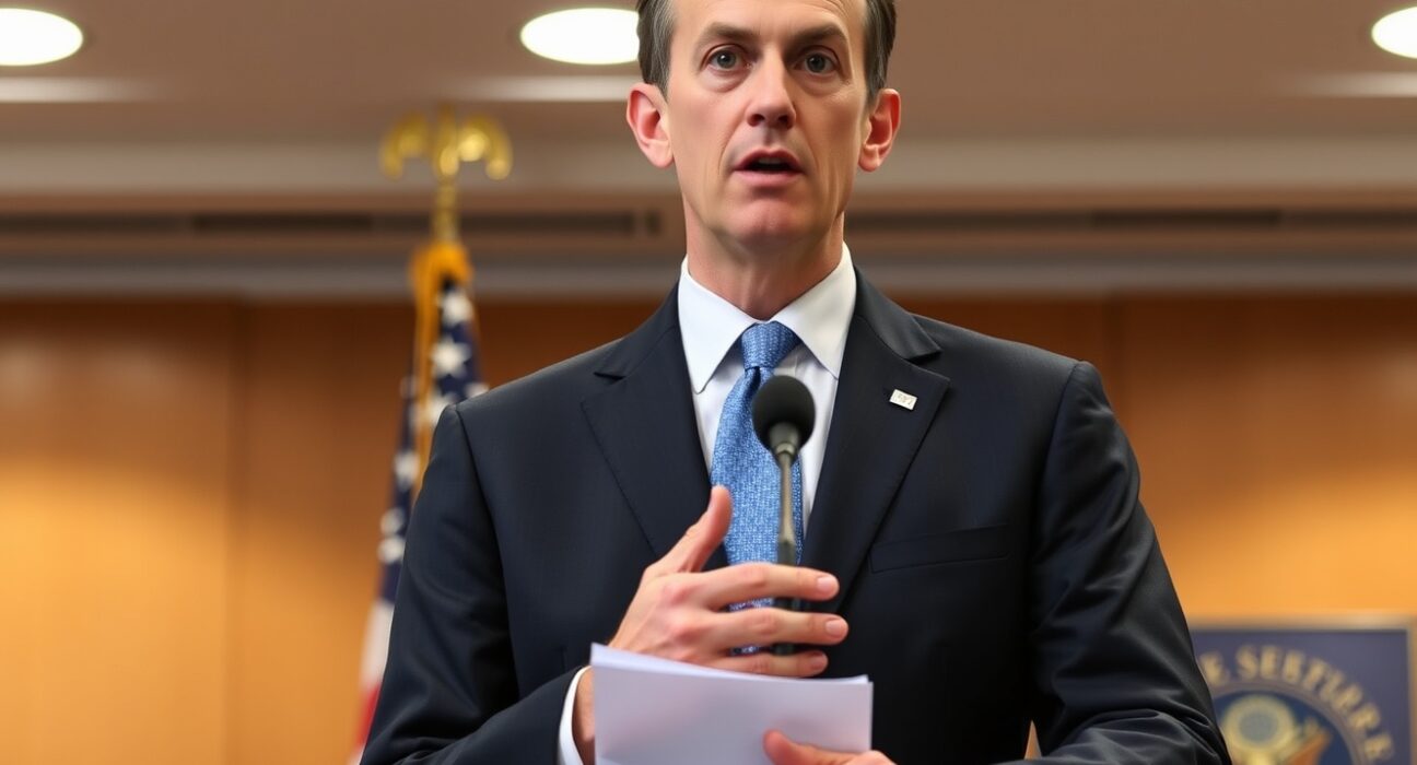 Federal Reserve's Austan Goolsbee discussing monetary policy and potential 2026 interest rate adjustments during press conference.