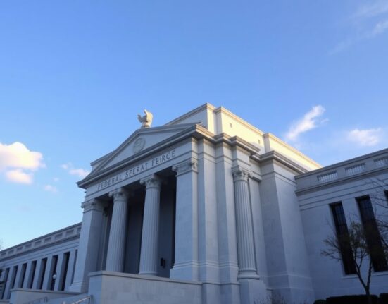 Exterior of the Federal Reserve building in Washington, D.C. on a sunny day.