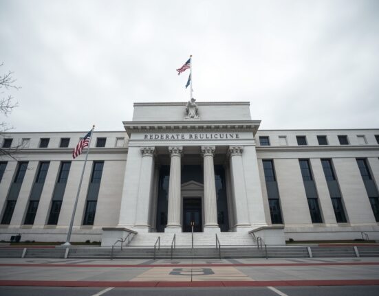 Exterior of the Federal Reserve building in Washington, D.C., on an overcast day