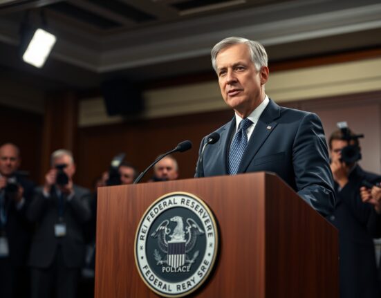 Federal Reserve Chairman Jerome Powell speaking about central bank independence and resisting political pressure at a press conference.