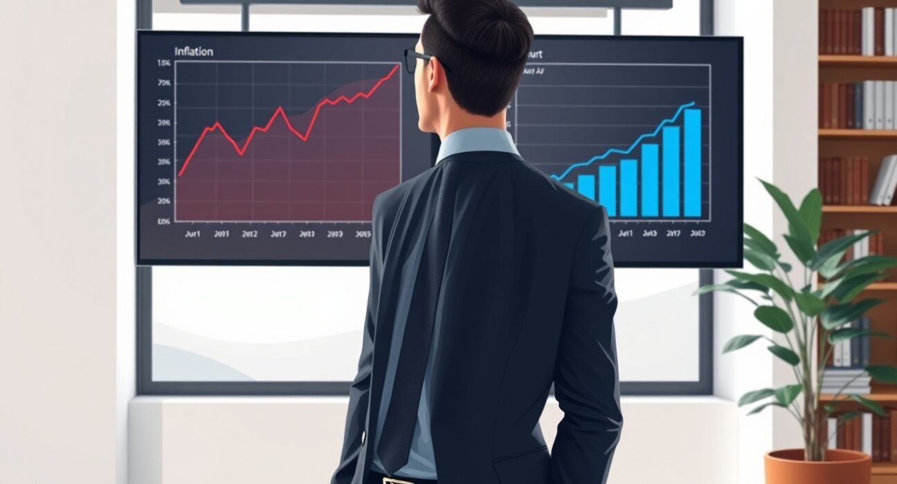 Financial analyst reviewing critical double inflation data charts for Federal Reserve policy