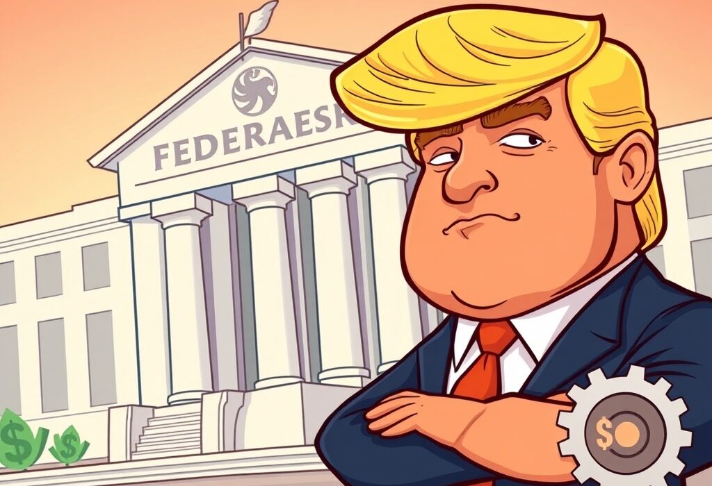 Cartoon showing Donald Trump asserting his Federal Reserve influence, highlighting a shift in central bank control.