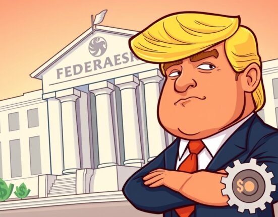 Cartoon showing Donald Trump asserting his Federal Reserve influence, highlighting a shift in central bank control.
