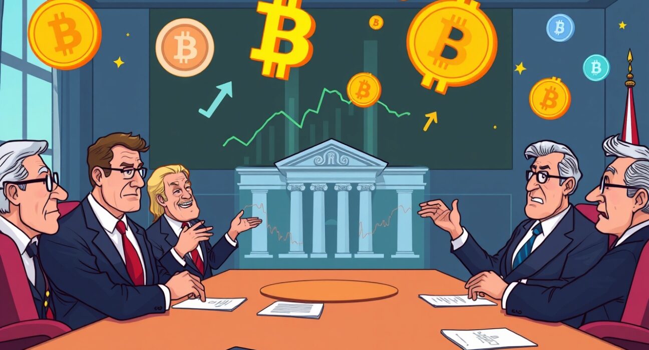 Federal Reserve governors discussing interest rate cut policy around conference table