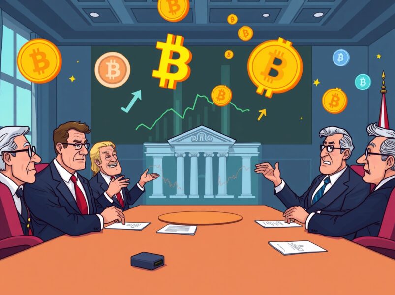 Federal Reserve governors discussing interest rate cut policy around conference table