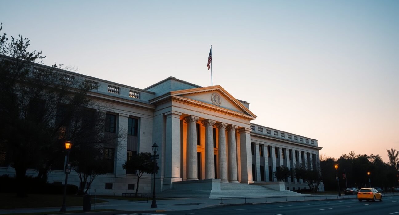 Federal Reserve building representing monetary policy decisions on interest rates in 2025