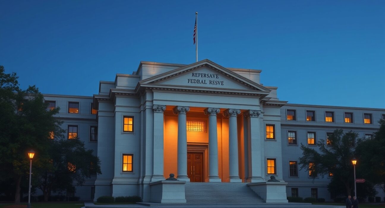 Federal Reserve headquarters building in Washington D.C. representing monetary policy decisions