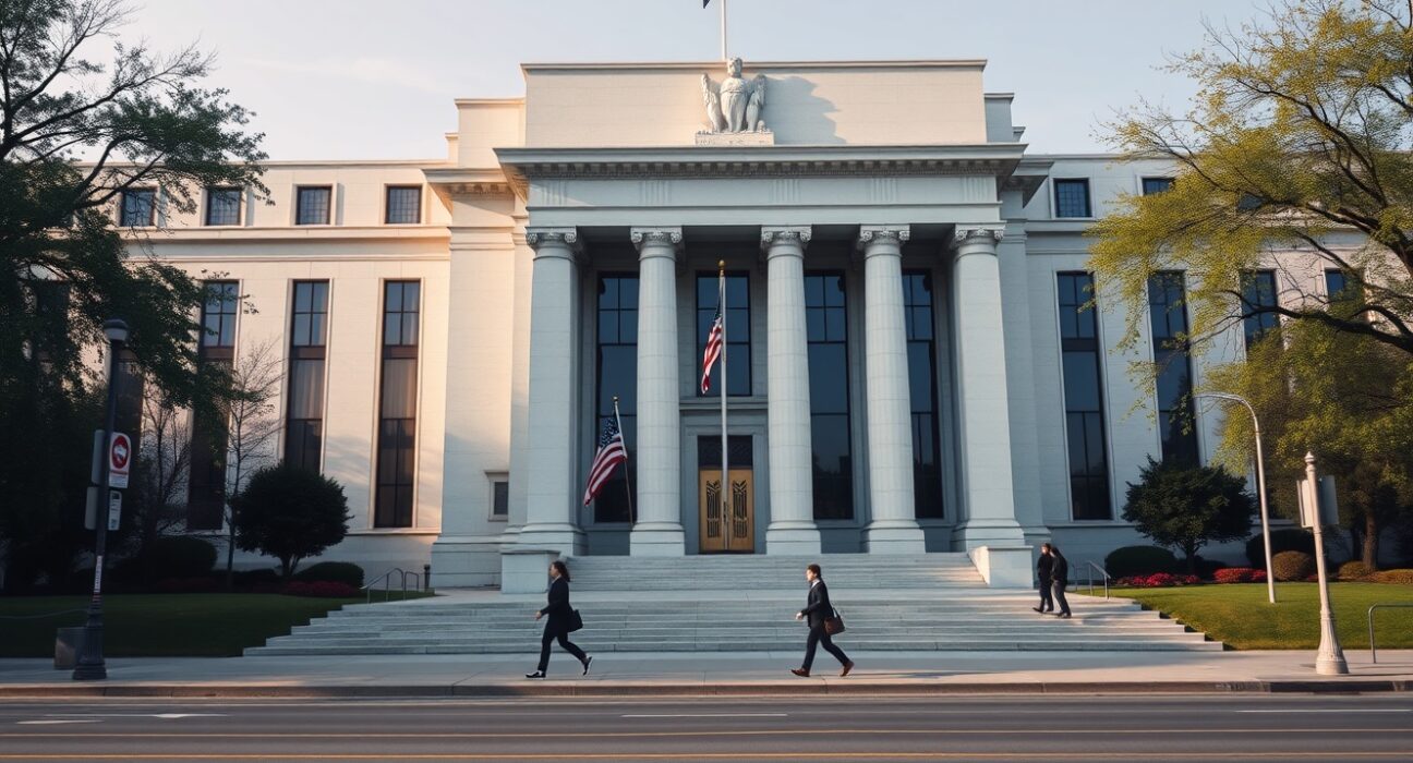 Exterior of the Federal Reserve building in Washington D.C. on a sunny day