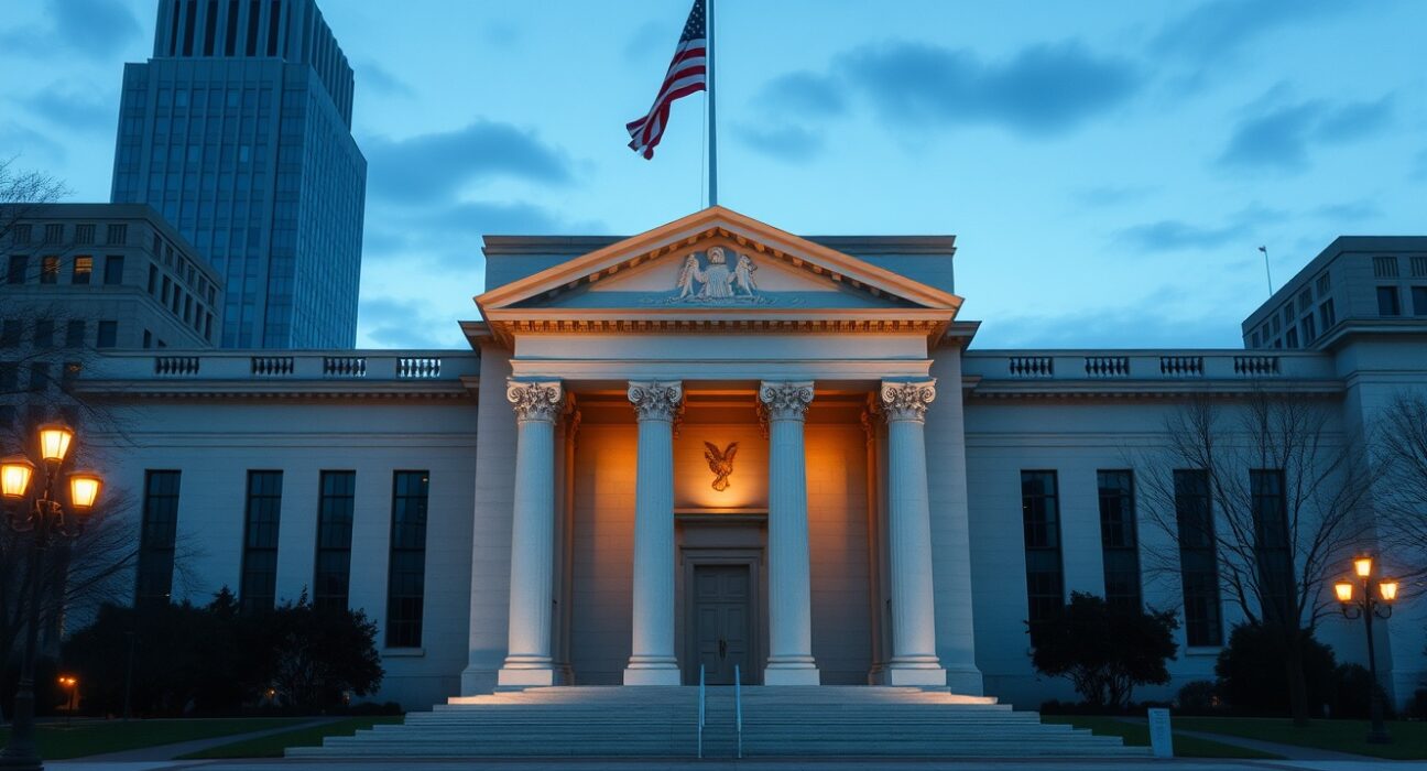 The Federal Reserve building in Washington D.C., representing the central bank's March meeting and monetary policy decisions.