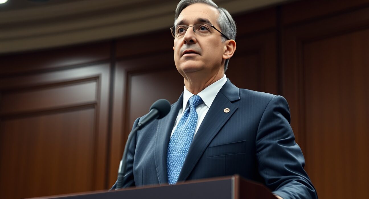 Federal Reserve Governor Alberto Musalem discussing monetary policy stability at formal conference