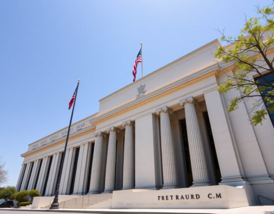 Exterior of the Federal Reserve building in Washington, D.C. on a sunny day.