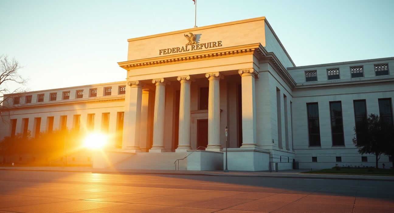 Exterior of the Federal Reserve Building in Washington D.C. under late afternoon light