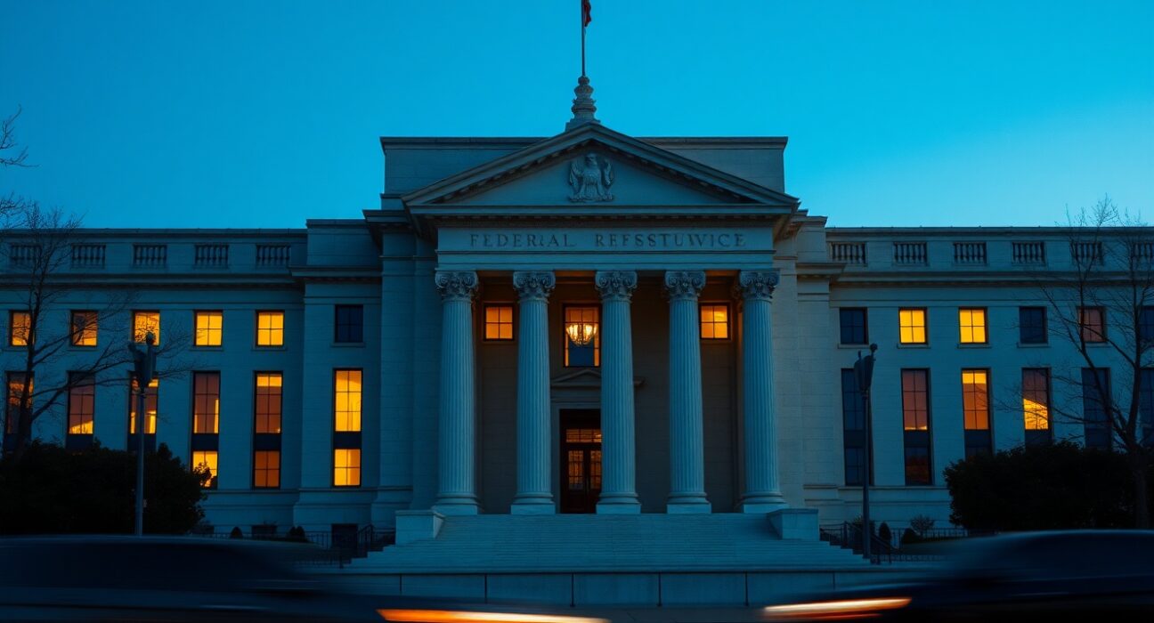 Federal Reserve building analysis for monetary policy decision in 2025 economic forecast