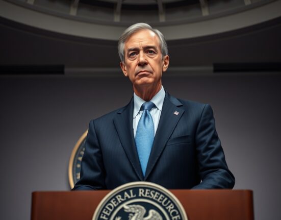 Federal Reserve Chair Jerome Powell discussing monetary policy at a press conference