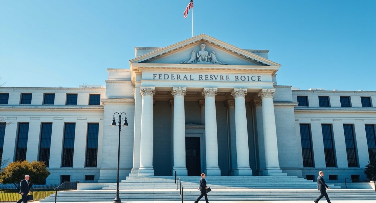 Federal Reserve building representing monetary policy decisions and economic analysis