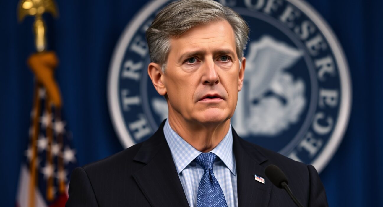 Federal Reserve Chair Jerome Powell discussing interest rate policy at press conference