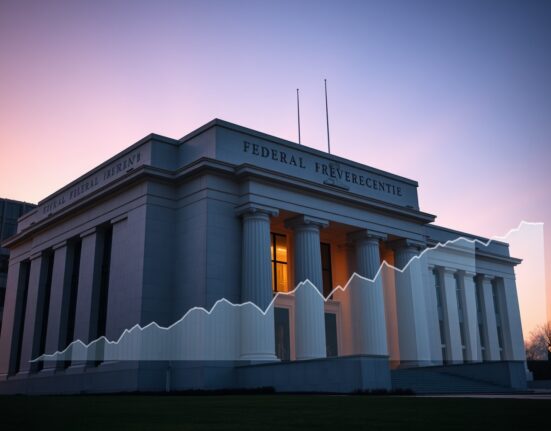 Federal Reserve building with oil price inflation data overlay showing economic analysis context